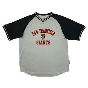 Stitches San Francisco Giants T Shirt Mens L Large Grey Black MLB V-Neck Jersey